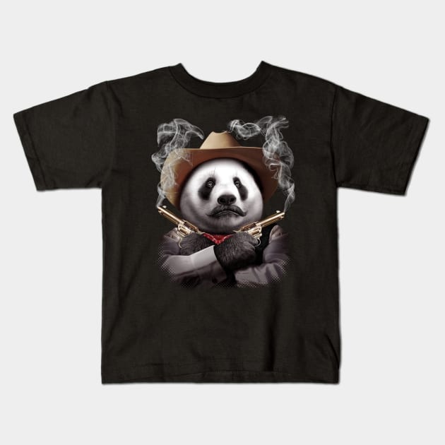 PANDA CROSSGUNS Kids T-Shirt by ADAMLAWLESS